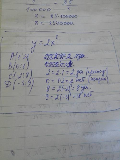 Какие из точек а(1; 2) ; в(0; 1); с(-2; 8) d(-3; 9) принадлежит графику функции у=2х(2квадрат)?