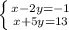 \left \{ {{x-2y=-1} \atop {x+5y=13}} \right.