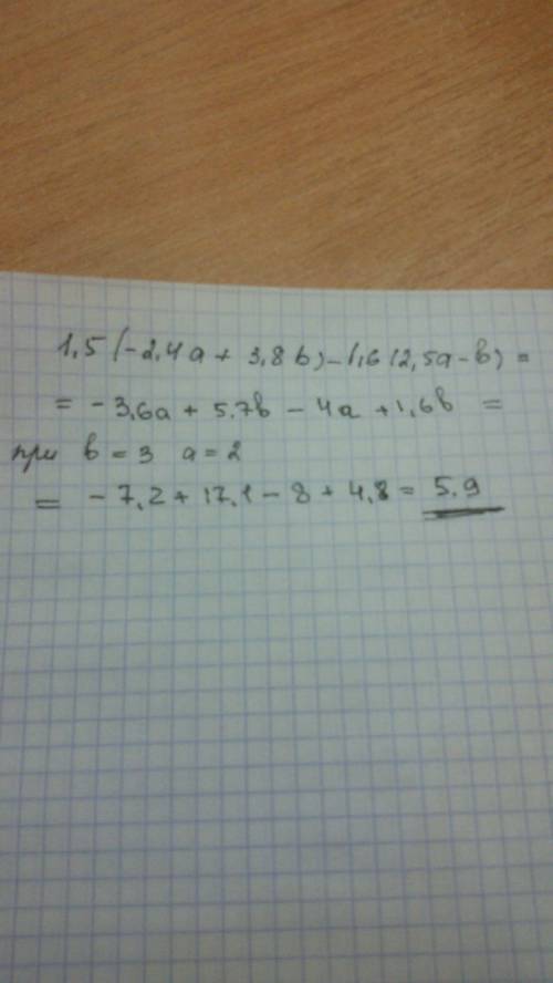 1,5(-2,4а+3,8b)-1,6(2,5a-b) если b=3 а=2 30