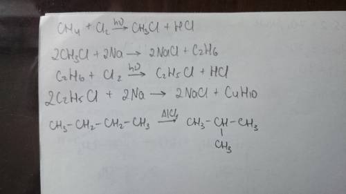 Составить уравнения реакций: метан-> бутан-> метилпропан; заранее