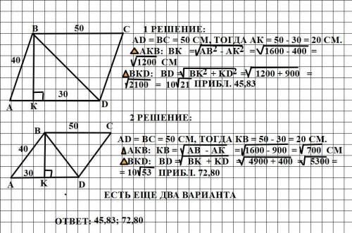 Стороны параллелограмма равны 50 см и 40 см. от вершины тупого угла к большой стороне проведён перпе