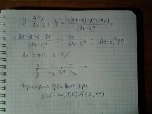 Нужно найти промежутки убывания функции y=1+4x/2x-3