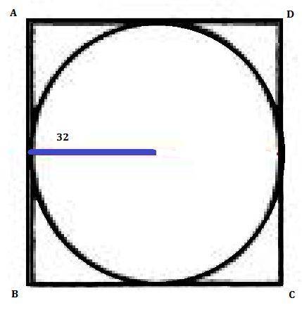 Найдите площадь квадрата, описанного вокруг окружности радиуса 32