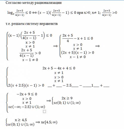 Решите неравенство, logx ((2x+5)/4*(x-1))< =0 х- это основание 4,5 до +беск?