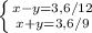 \left \{ {{x-y=3,6/12} \atop {x+y=3,6/9}} \right.