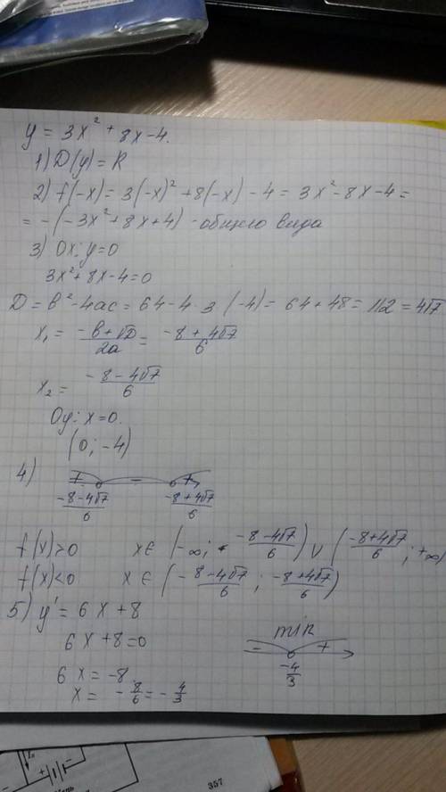 Нужно отследить и нарисовать график функции : y(х)=3x^2+8х-4