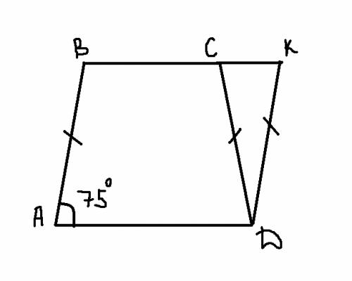 Угол а равнобедренной трапецыи авсд равен 75 .из точки д проведена прямая, которая пересекает прямую