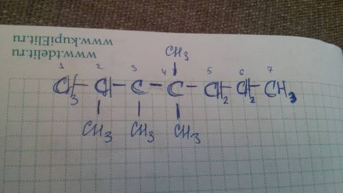 Структурная формула 2,3,4,4 тетраметилгептен-3