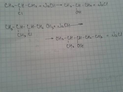 Назвать продукты образующиеся при действии гидроксида натрия на 2-хлорпропан,2-метил-3-хлор-пентан