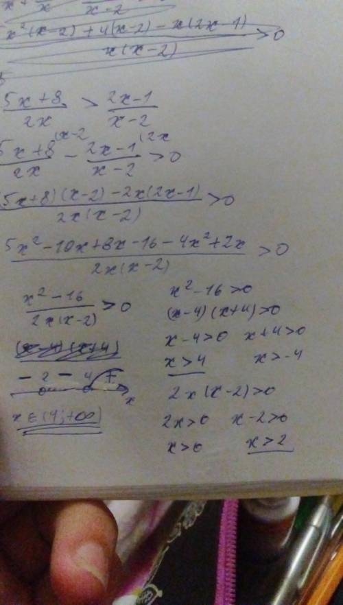 Решить неравенство : 5x+8/2x > 2x-1/x-2