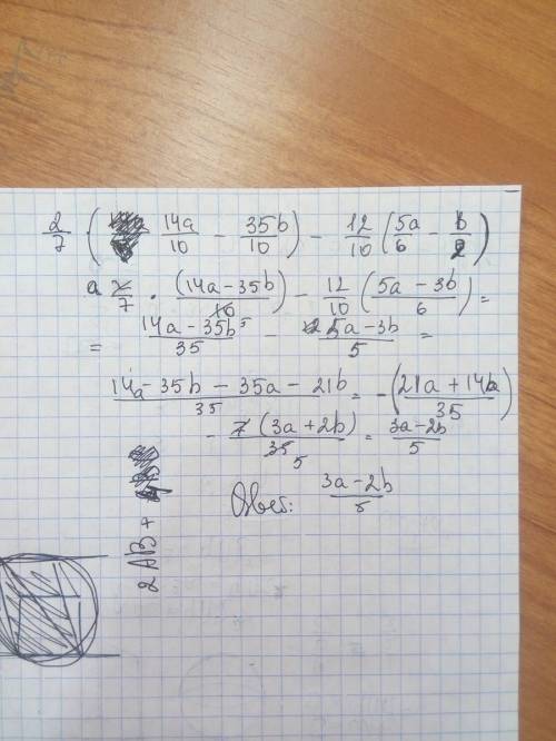 Выражение: 2/7*(1.4a-3 целых1/2b)-1.2*(5/6a-0.5b)