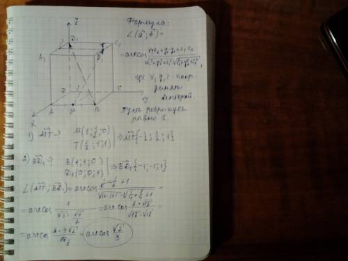 Вкубе найдите угол между прямыми bd1 и mt, если м - середина ab, t - середина b1c1