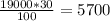 \frac{19000 * 30}{100} = 5700