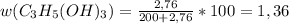 w(C_3H_5(OH)_3)=\frac{2,76}{200+2,76}*100=1,36