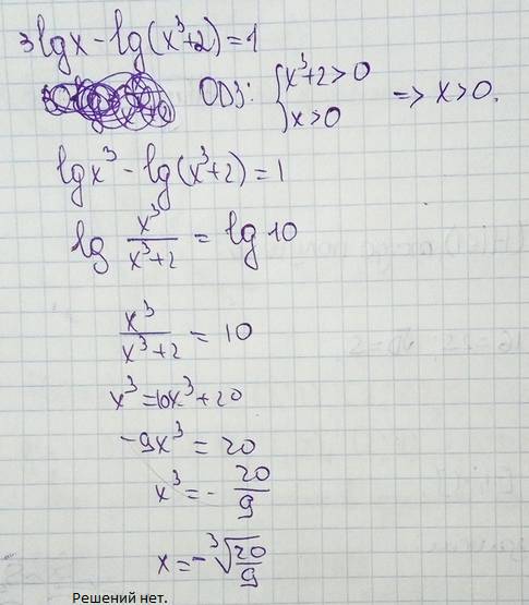 Укажите промежуток, которому принадлежит корень уравнения: 3lgx- lg(x^3+2)=1.