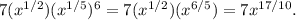 7( x^{1/2} )(x^{1/5})^6=7(x^{1/2})(x^{6/5})=7x^{17/10}.