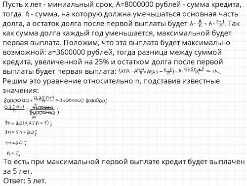 Виюле планируется взять кредит в банке на сумму 8 млн рублей на некоторый срок. условия его возврата