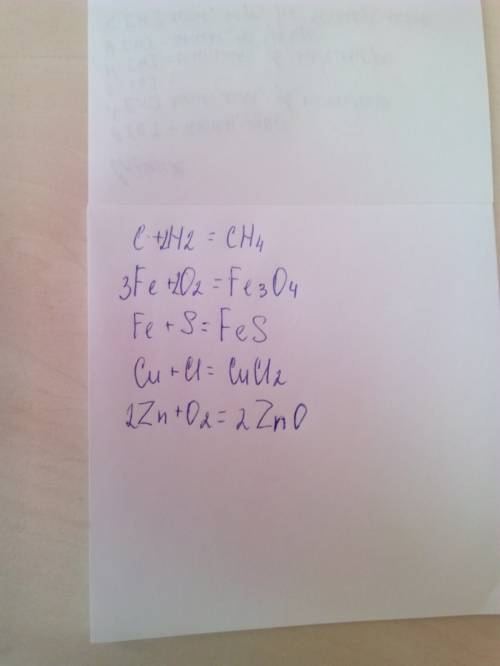 Составьте уравнение окислительно восстановительной реакции c+h2= fe+o2= fe+s= cu+cl= zn+o2=