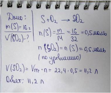 Сгорело 16 г серы. вычислить объём образовавшегося оксида серы 4