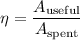 $\eta=\frac{A_\mathrm{useful}}{A_\mathrm{spent}}