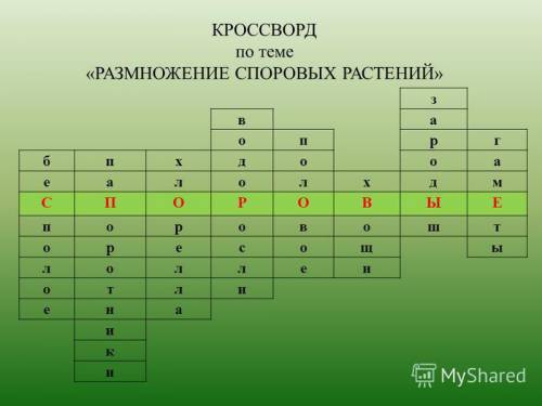 Кроссворд на тему размножение споровых растений . можно из интернета .