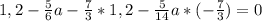 1,2-\frac{5}{6}a-\frac{7}{3}*1,2-\frac{5}{14}a*(-\frac{7}{3})=0