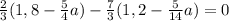 \frac{2}{3}(1,8-\frac{5}{4}a)-\frac{7}{3}(1,2-\frac{5}{14}a)=0