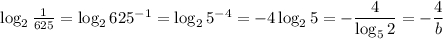 \log_2 \frac{1}{625} =\log_2625^{-1}=\log_25^{-4}=-4\log_25=- \dfrac{4}{\log_52} = -\dfrac{4}{b}