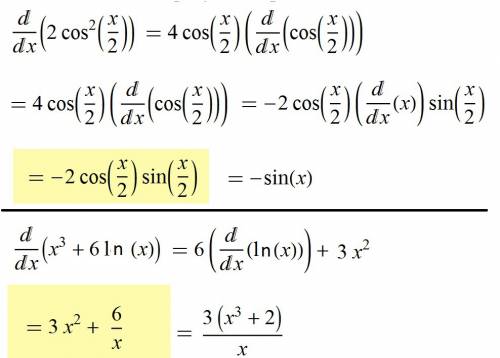 2cos^2*(x/2)= x^3+6lnx= найти производные