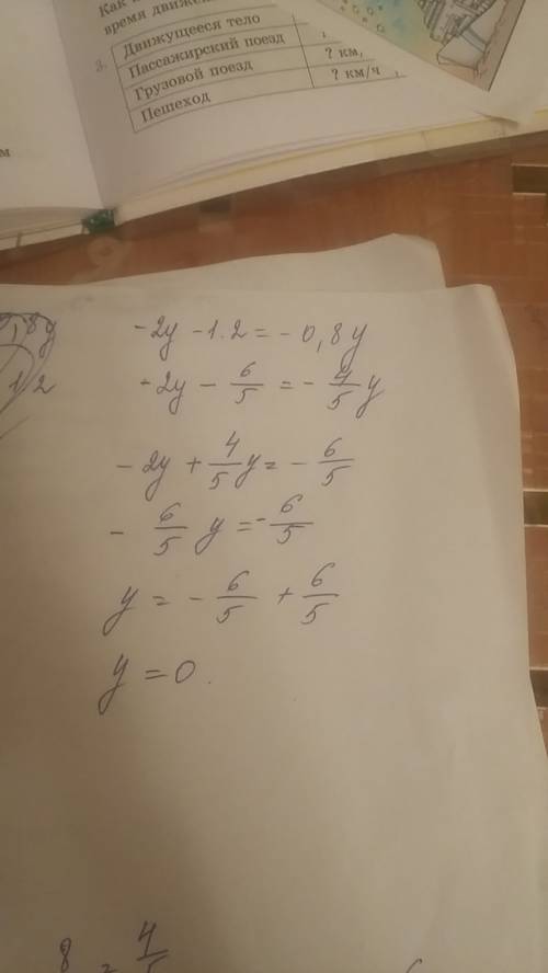 Решить 1) -2y-1,2=-0,8y 2)0,6y+4=0,2y 3)4-0,5x=0,3x 4)1,6=0,4z-0,8 5)1,3-0,6c=0,2-0,5c