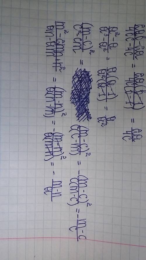 Сократите дробь: 2ab-2a/4bc-4c; a^2-a/a^3-a^2; (m-c)^2/c^2-cm; m^2-2mn+n^2/an-am. ответы примеров по