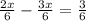 \frac{2x}{6} - \frac{3x}{6} = \frac{3}{6}