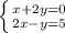 \left \{ {{x+2y=0} \atop {2x-y=5}} \right.