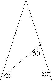 Вравнобедренном треугольнике биссектриса,проведенная из угла при основании,образует угол 60 градисов
