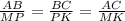 \frac{AB}{MP} = \frac{BC}{PK} = \frac{AC}{MK}