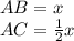 AB =x\\&#10;AC= \frac{1}{2}x