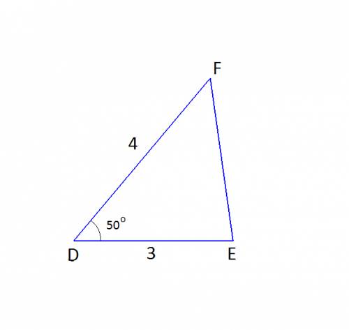 Постройте треугольник def в котором de= 3 см df =4 cм угол d = 50°