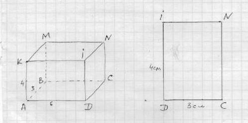 Начертите грань dcnl в натуральную величину! если известно что ab=3 см , ad= 6 cм ,ak=4cм параллелеп