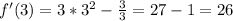 f'(3)=3*3^{2} - \frac{3}{3} = 27-1=26