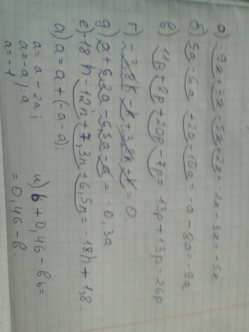 1267. сложите подобные слагаемые: а) - 9х+7x — 5х + 2x; б) 5а — ба + 2а - 10а; в) 11p+2p+20р — 7р; г