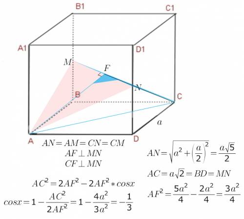 Нужно решение и пояснение дан куб abcda1b1c1d1. точки m и n- середины рёбер bb1 и dd1 соответственно