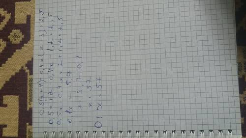 Решите уравнение 0,5(x+4)-0,4x(x-3)=2,5