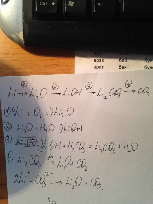 Li--li2o--lioh--li2co3--co2 превращение 4 рассмотрите в сфере теории электролической диссоциации