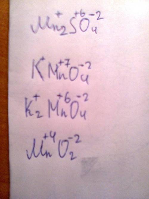 Определите и проставьте значения степени окисления в соединениях mnso4 kmno4 k2mno4 mno2