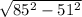 \sqrt{85^{2}- 51^{2} }