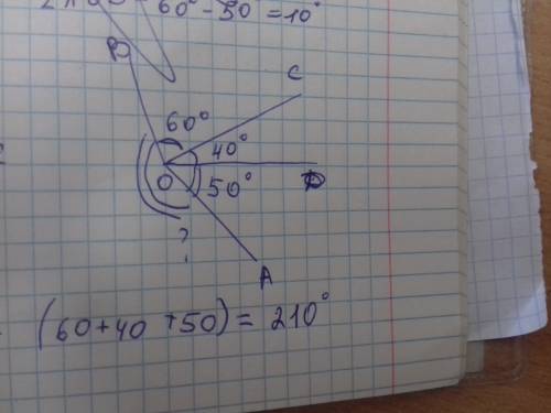 Известно, что угол cod=40°, угол aod=50°, угол cob=60°. найдите угол aob. (рассмотрите все возможные