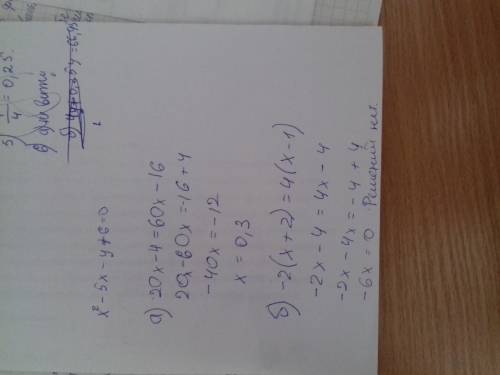 Решите уравнения a)20x-4=60x+16 б)-2(x+2)=4*(x-1)