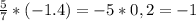 \frac{5}{7} *(-1.4)=-5*0,2=-1