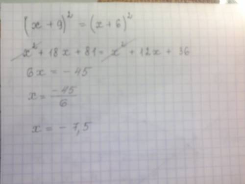 Найдите корень уравнения (х+9^2)=(х+6)^2