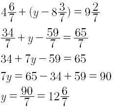 Решите уравнение. 4 6/7+(y-8 3/7)=9 2/7